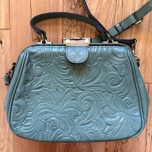 Patricia Nash Leather Gracchi Tooled Framed Satchel With Shoulder Strap (Sage)
